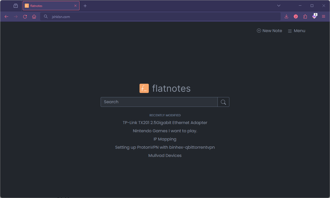 Screenshot of flatnotes landing page running in Firefox
